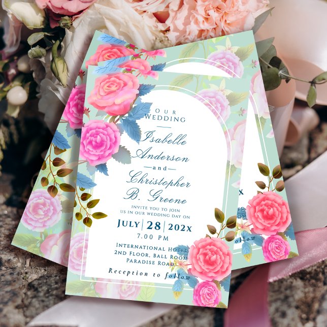 Romantische Gartenhochzeit Rose Einladung (Elegant Vintage Rose Arch Wedding Invitation.)