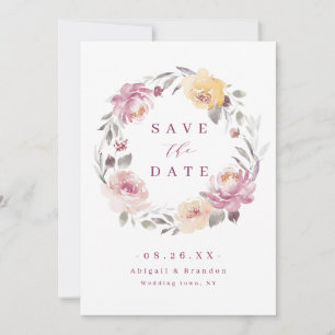 Romantische Gartenmauve Blumenhochzeit Save The Date