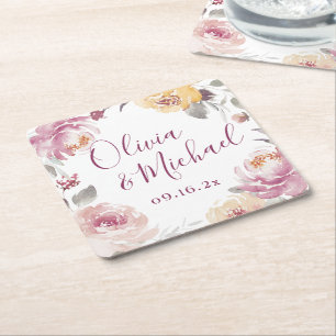 Romantische Gartenpaare mit Aquarellfarben Rechteckiger Pappuntersetzer