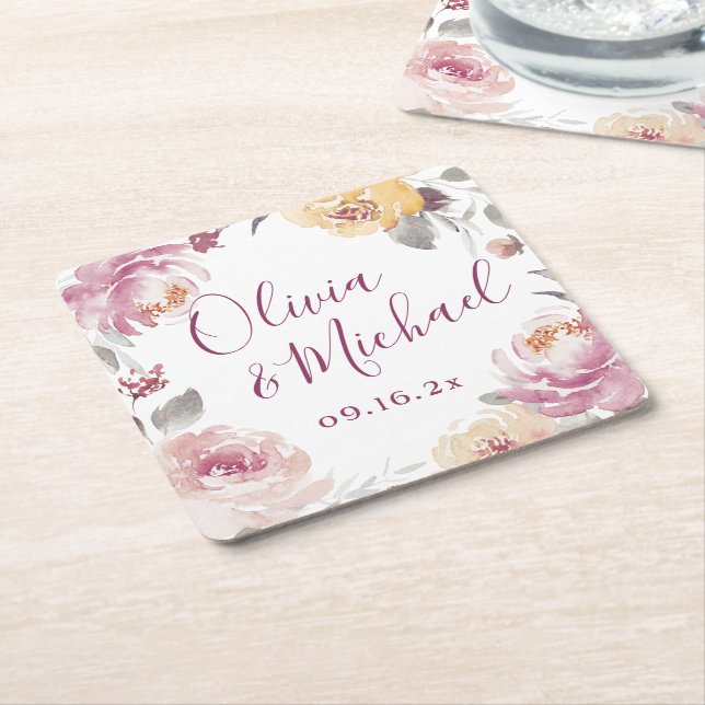 Romantische Gartenpaare mit Aquarellfarben Rechteckiger Pappuntersetzer (angewinkelt)