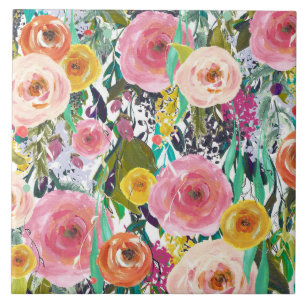 Romantische Gartenwatercolor-Blumen Fliese