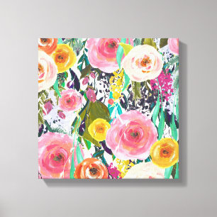 Romantische Gartenwatercolor-Blumen Leinwanddruck