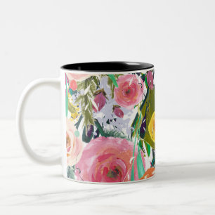 Romantische Gartenwatercolor-Blumen Zweifarbige Tasse
