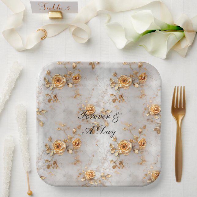 Romantische Gelbe Rosen Pappteller (Hochzeit)