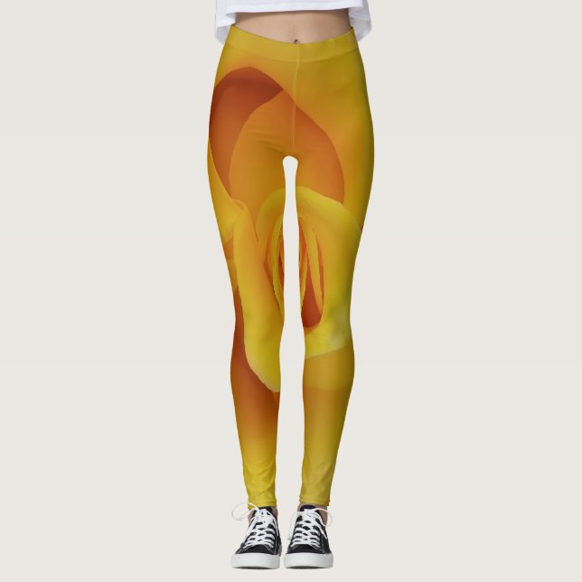 Romantische Gelbe Rosenblätter Leggings (Vorderseite)