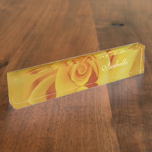 Romantische gelbe Rosenblüten Namensplakette
