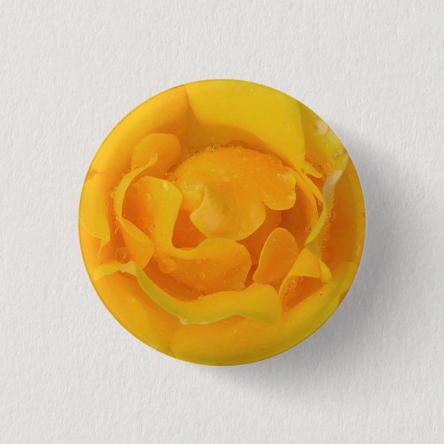Romantische gelbe Rosentropfen Button (Vorderseite)