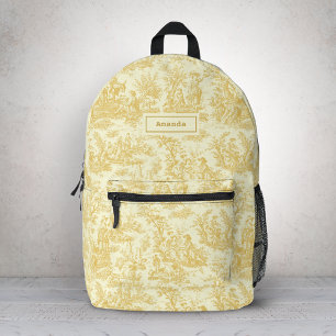 Romantische gelbe Vintage-Toile-Szene Bedruckter Rucksack