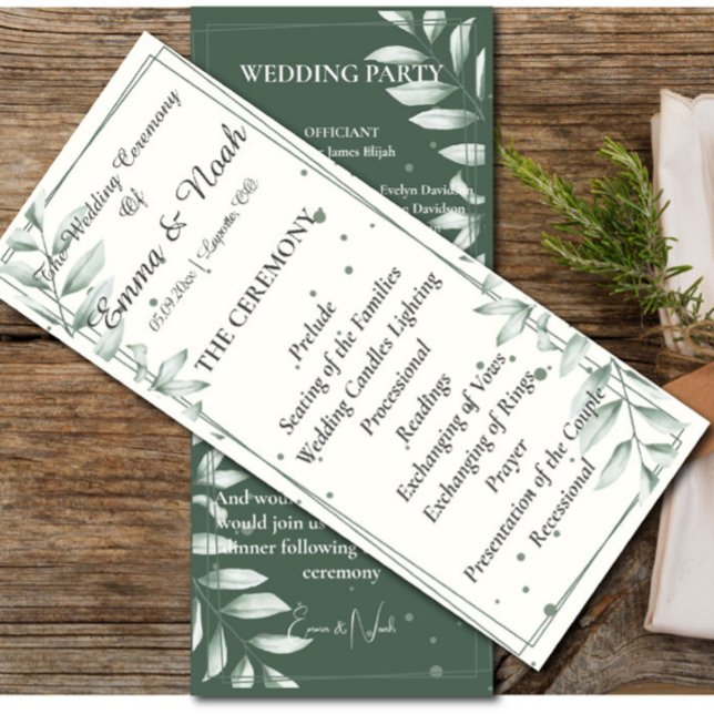 Romantische Gentle Green Blätter Hochzeitsprogramm Programm (Von Creator hochgeladen)