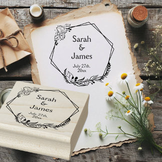 Romantische geometrische Namen Hochzeitdatum Kauts Gummistempel