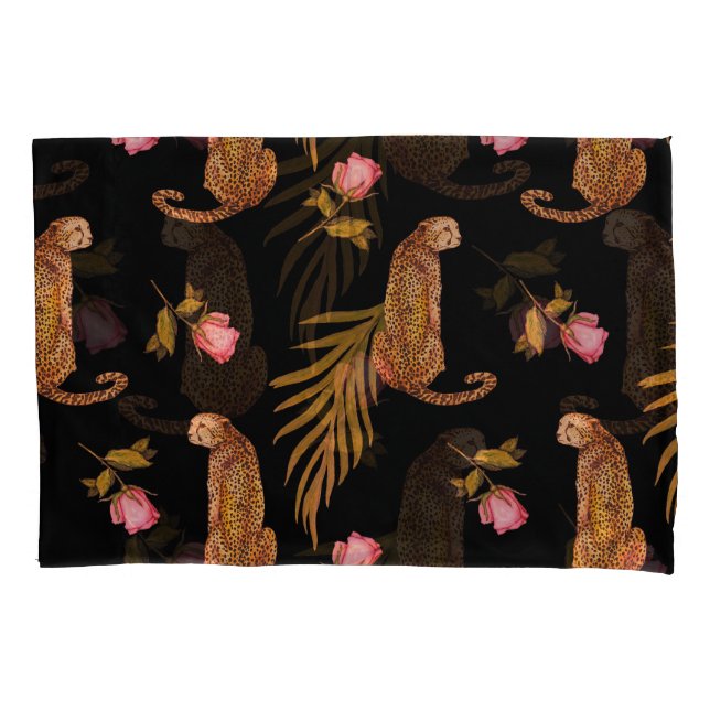 Romantische Geparden: Wasserfarbennahes Muster. Kissenbezug (Vorderseite)