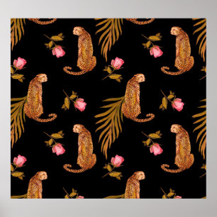 Romantische Geparden: Wasserfarbennahes Muster. Poster