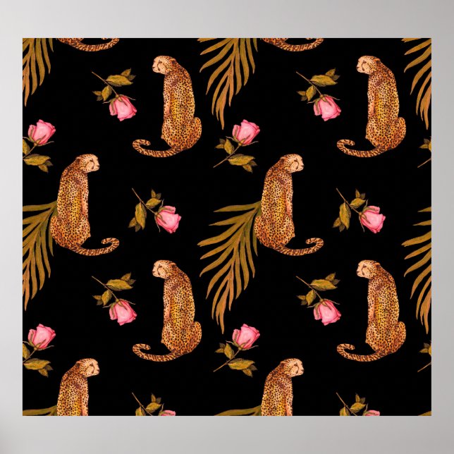 Romantische Geparden: Wasserfarbennahes Muster. Poster (Vorne)