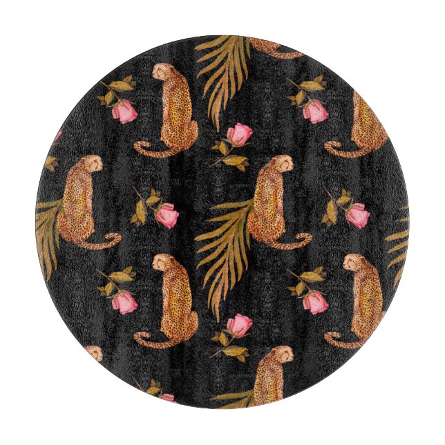 Romantische Geparden: Wasserfarbennahes Muster. Schneidebrett (Vorderseite)