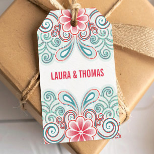 Romantische Geschenkmarke mit Blume und Wirbel Geschenkanhänger