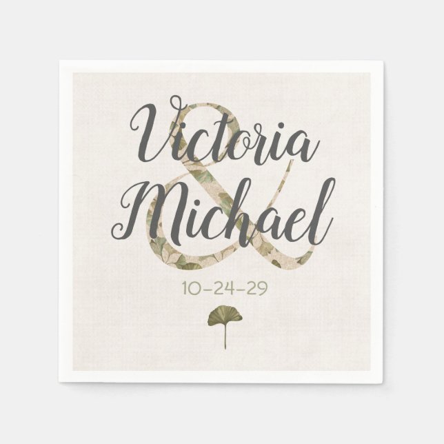 Romantische Ginkgo Initials Serviette (Vorderseite)