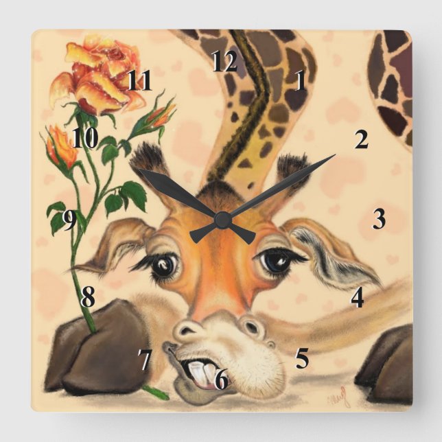 Romantische Giraffe - Gentleman - Ihren Text hinzu Quadratische Wanduhr (Vorderseite)