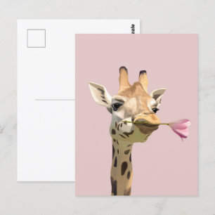 Romantische Giraffe Rosa Tulip für ein Liebes Postkarte