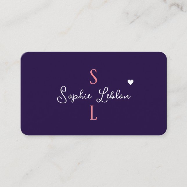 Romantische Girly Calligraphy Mit Monogramm Visitenkarte (Vorderseite)