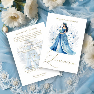 Romantische Glam Spanish Quinceañera Blue Shades Einladung