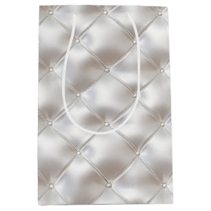 Romantische Glam White Imitats Leather Wedding Mittlere Geschenktüte