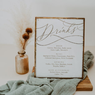 Romantische Gold Calligraphy Drinks Menü-Zeichen Poster