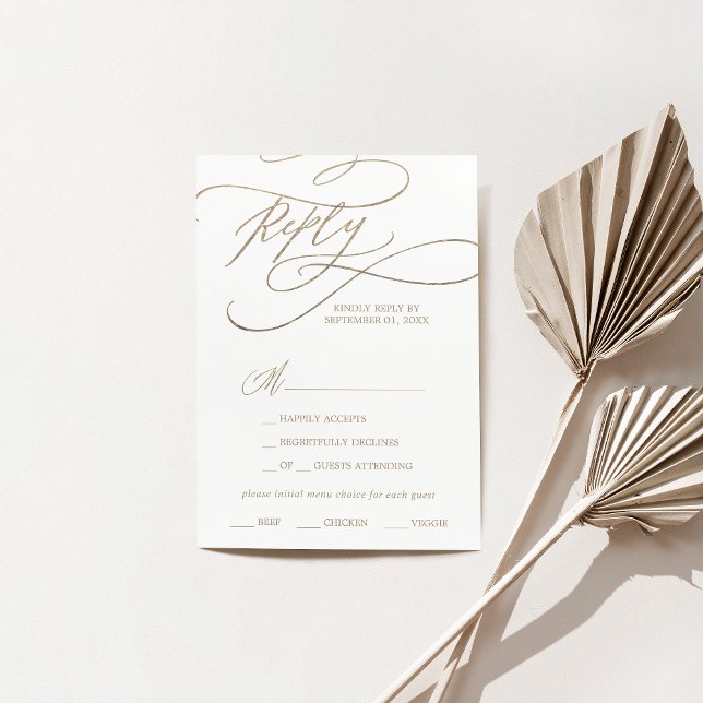 Romantische Gold Calligraphy Menü Auswahl RSVP Kar (Von Creator hochgeladen)