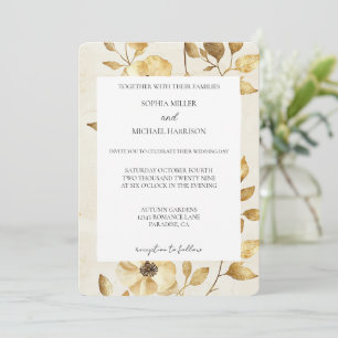 Romantische Gold Creme Florale Hochzeit Einladung