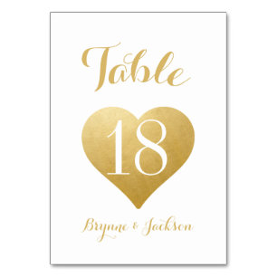 Romantische Gold-Hochzeit mit Herz Tischnummer