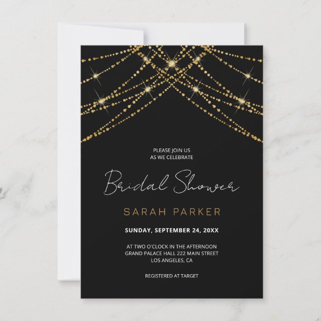 Romantische Gold String Wedding Einladung (Vorderseite)