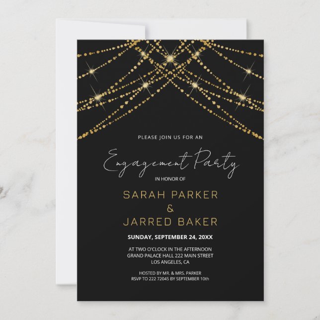 Romantische Gold String Wedding Verlobung Einladung (Vorderseite)