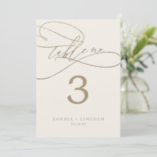 Romantische Gold- und Elfenbein-Tischnummer 5x7" Einladung