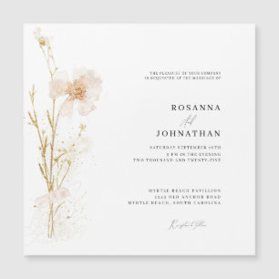 Romantische Gold- und Rosé gepresste Blumen Hochze Magneteinladung