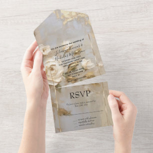 Romantische Goldcreme All In One Einladung