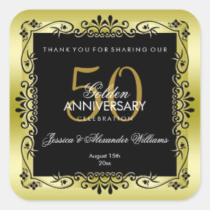 Romantische Golddekoration Gerahmt 50. Hochzeit Quadratischer Aufkleber