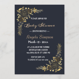 Romantische goldene Bläsernavy Blauer Baby-Dusche Einladung