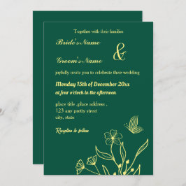 Romantische goldene Blume smaragdgrün Einladung
