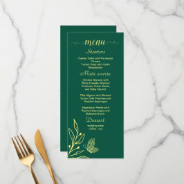 Romantische Goldene Blume smaragdgrüne Hochzeit Menükarte