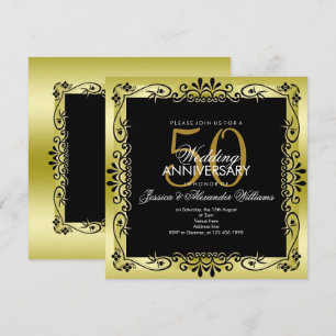 Romantische goldene dekorative gerahmte 50. Hochze Einladung