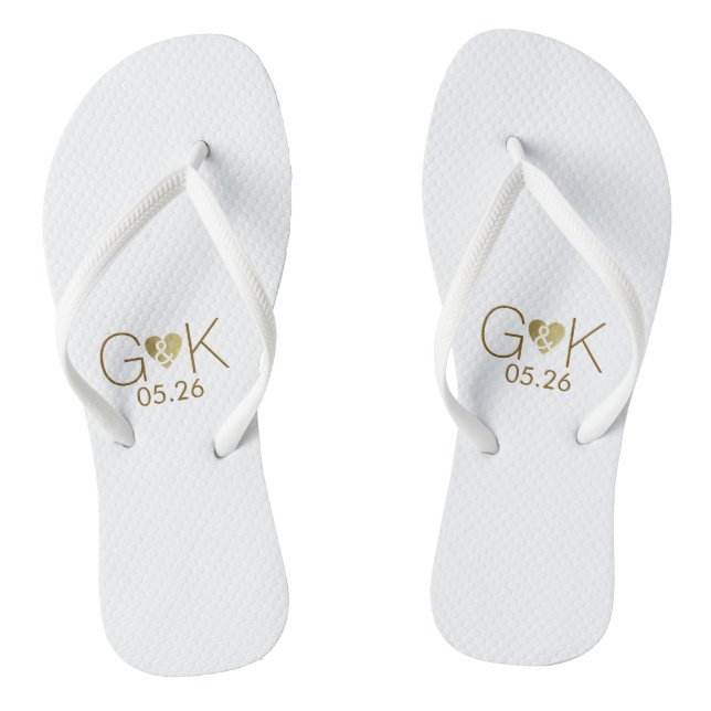 Romantische goldene Liebe mit Initialen Hochzeit Flip Flops (Fußbett)