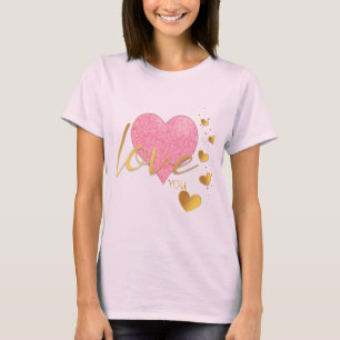 Romantische Goldene Liebe Sie und rosa Herz T-Shirt