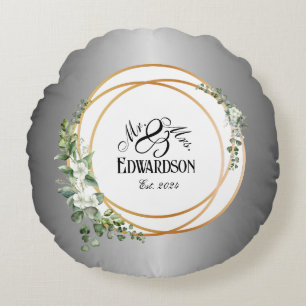 Romantische Goldene Rennen und Blumenjubiläum Rundes Kissen