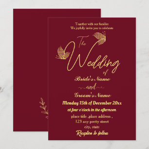 Romantische goldene Schmetterlinge bordeauxrot Einladung