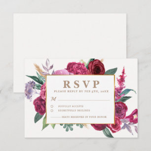 Romantische goldene und marine Wasserfarben-Blumen RSVP Karte