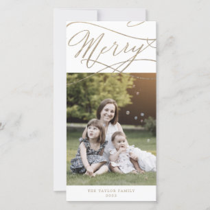 Romantische Goldene Weihnachts-Foto-Familiennachri Feiertagskarte