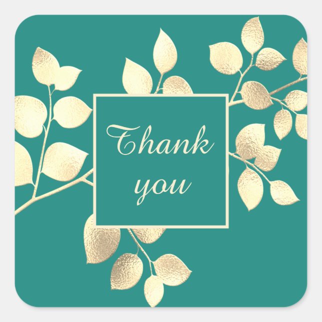 Romantische goldfarbene Blätter quadratischer Aufk Aufkleber (Vorderseite)