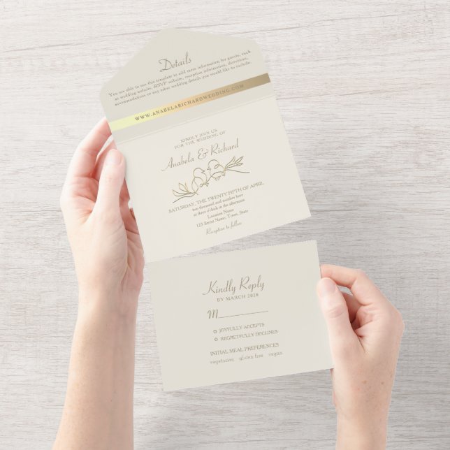 Romantische Goldfoil-Hochzeit All In One Einladung (Abreißen)
