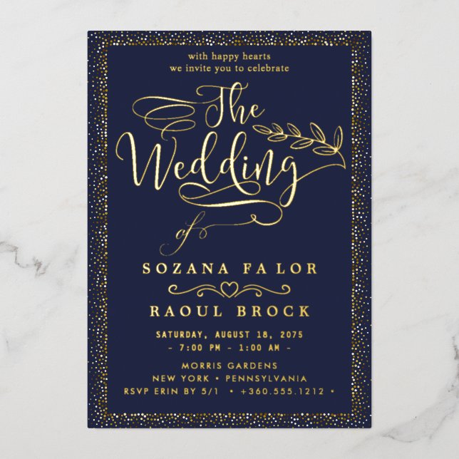 Romantische Goldfoil-Hochzeit Folieneinladung (Vorderseite)