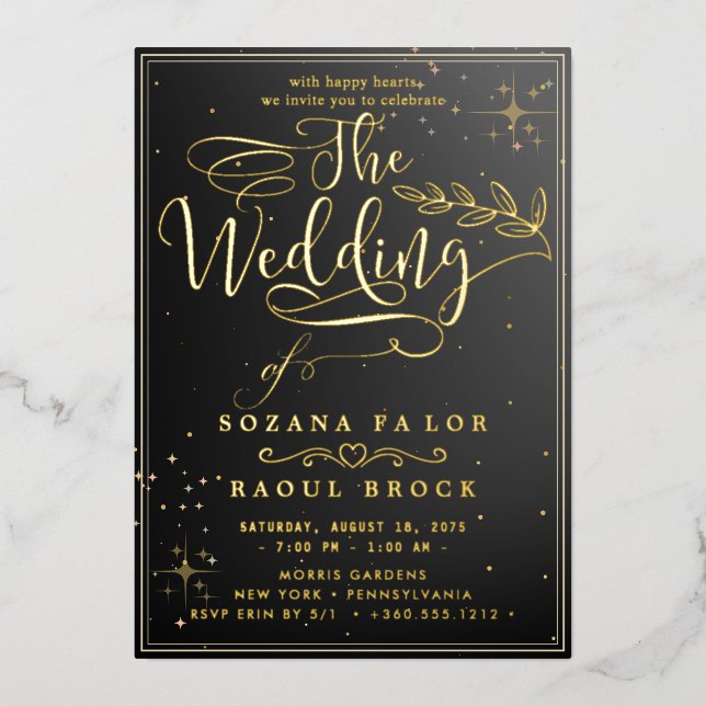 Romantische Goldfoil-Hochzeit Folieneinladung (Vorderseite)