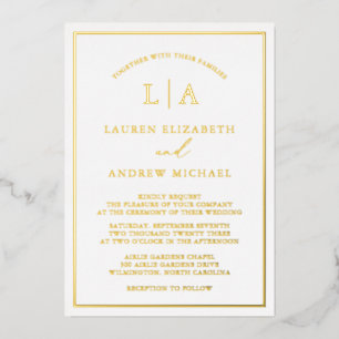 Romantische Goldfoil Monogram Border Wedding Folieneinladung
